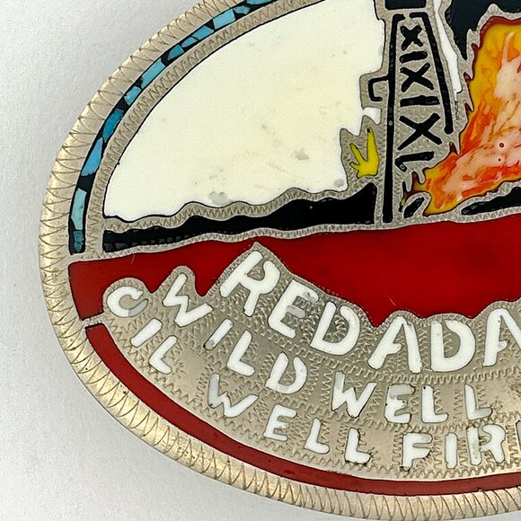 VTG Red Adair Co. Belt Buckle Oil Well Control Firefighter Western Red White - Picture 5 of 14